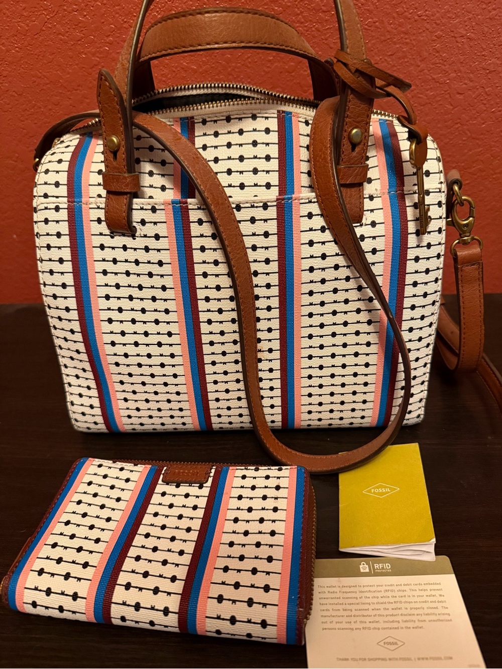 Fossil Multicolor Striped bag and matching wallet